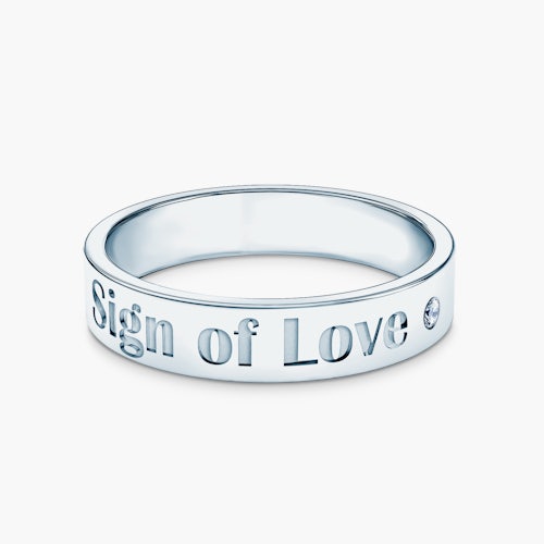 Obrączka partnerska Sign of Love®: białe złoto, diament, płaska, 4mm